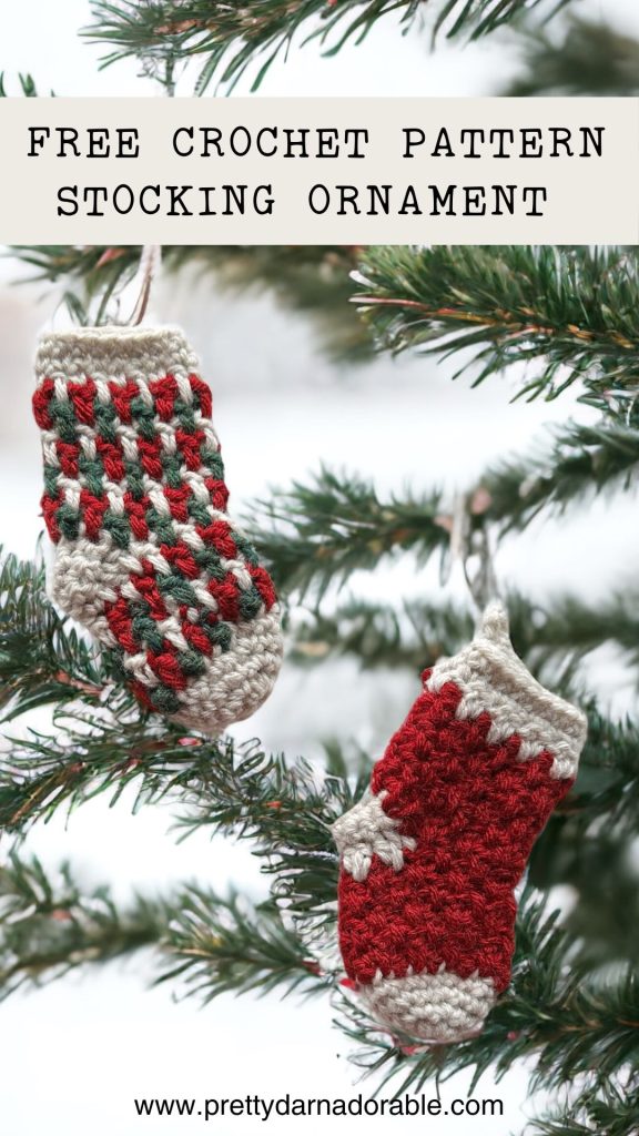striped and plain knit look crochet stockings in green red and white