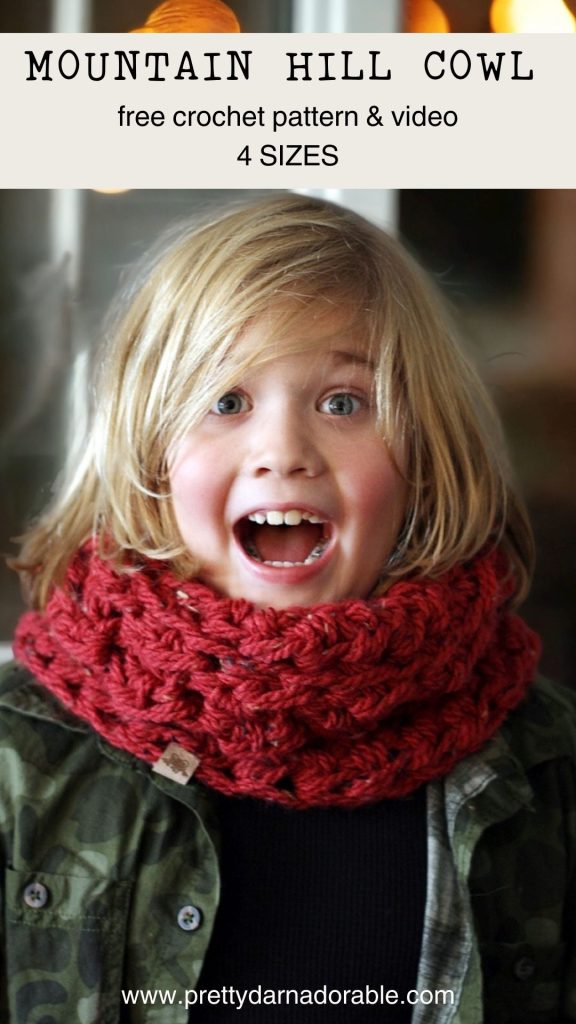 Boy wearing red crochet cowl
