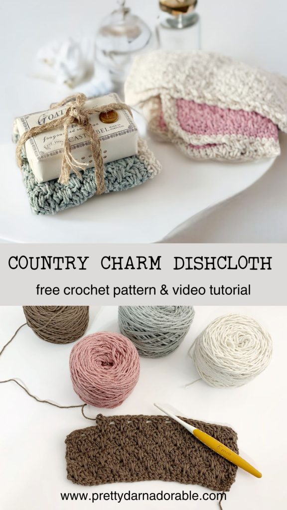 three double crochet textured dishcloths with cream chain stitch board
