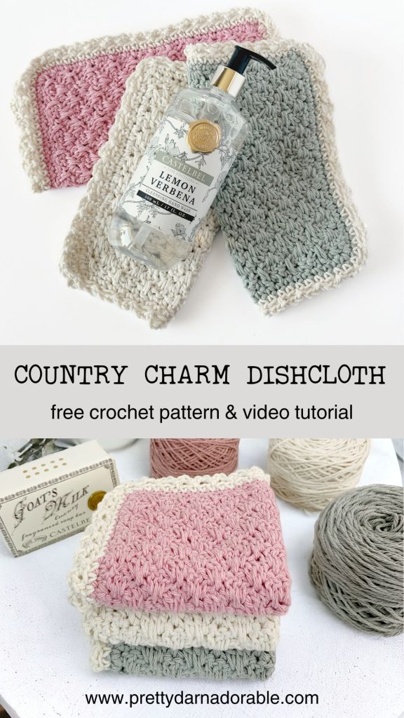 three double crochet textured dishcloths with cream chain stitch board