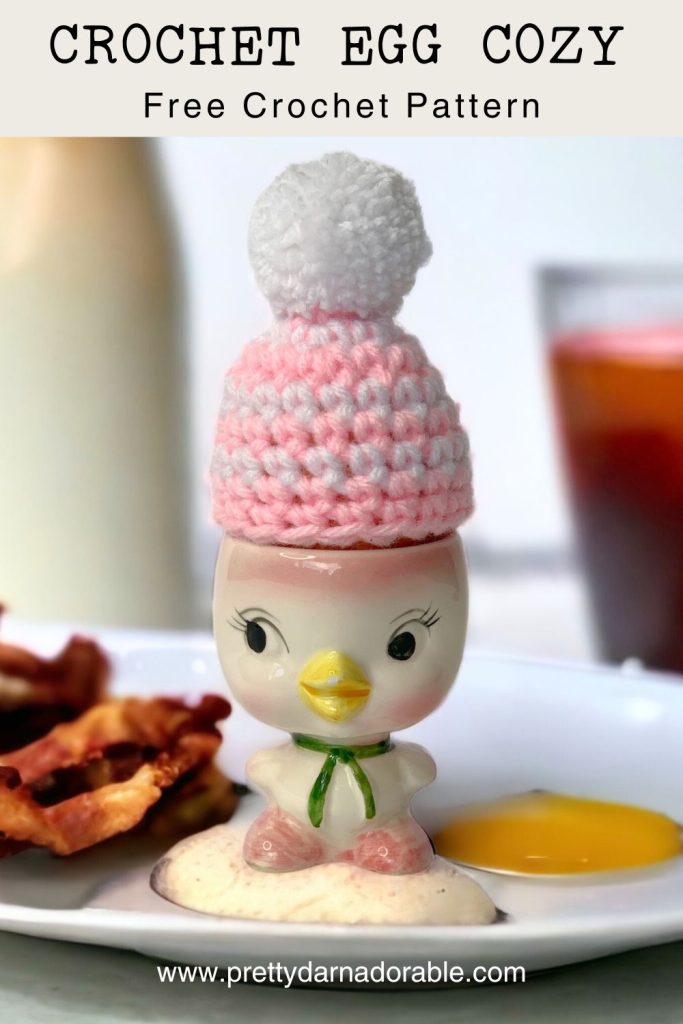 pink and white striped crochet egg cozy hat - free crochet pattern
