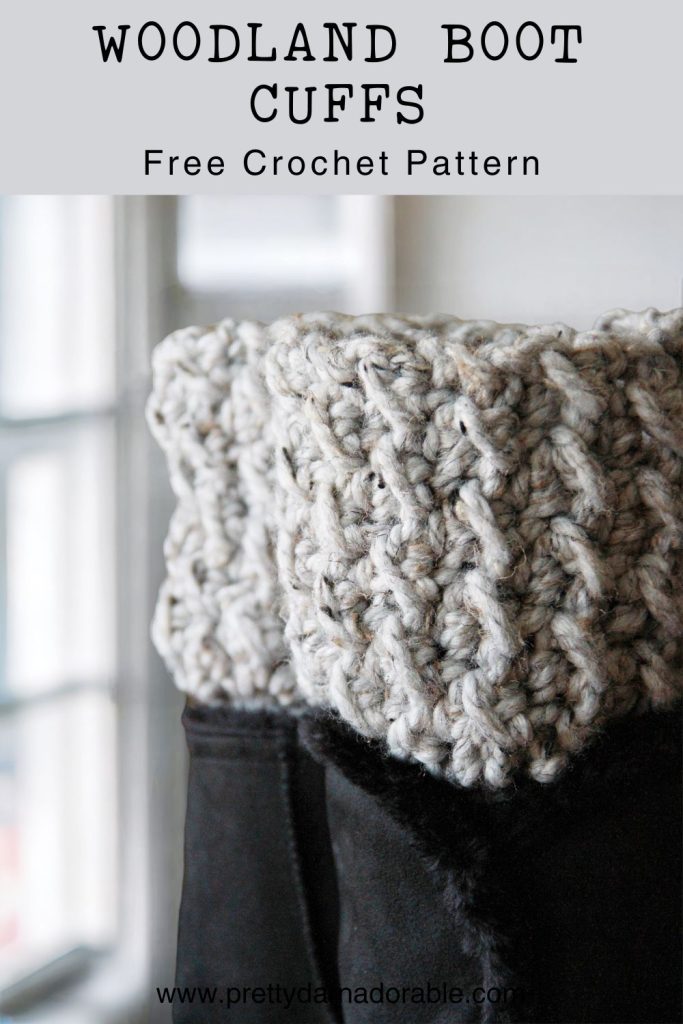 Grey crochet boot cuffs on ankle boots