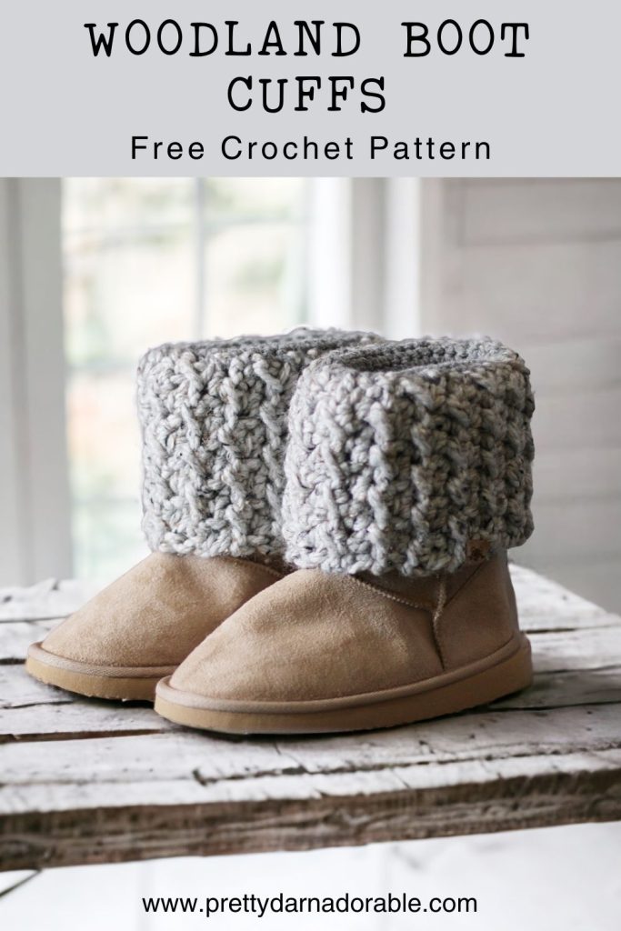 Grey crochet boot cuffs on ankle boots