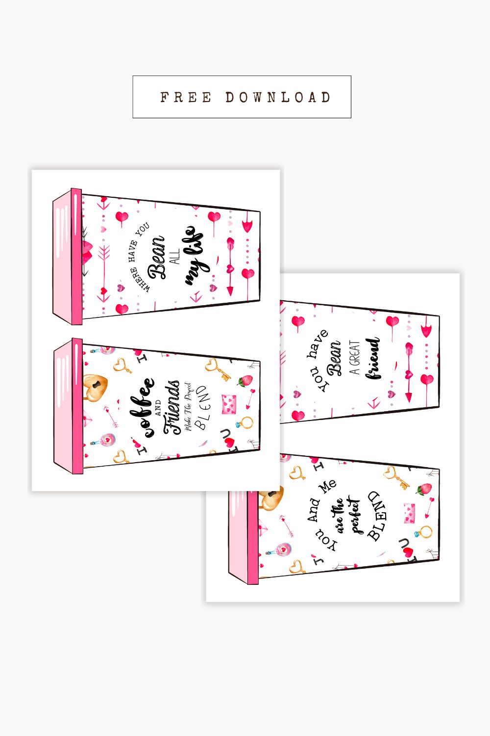 Free Printable – February Valentines Coffee Sleeve Display Card