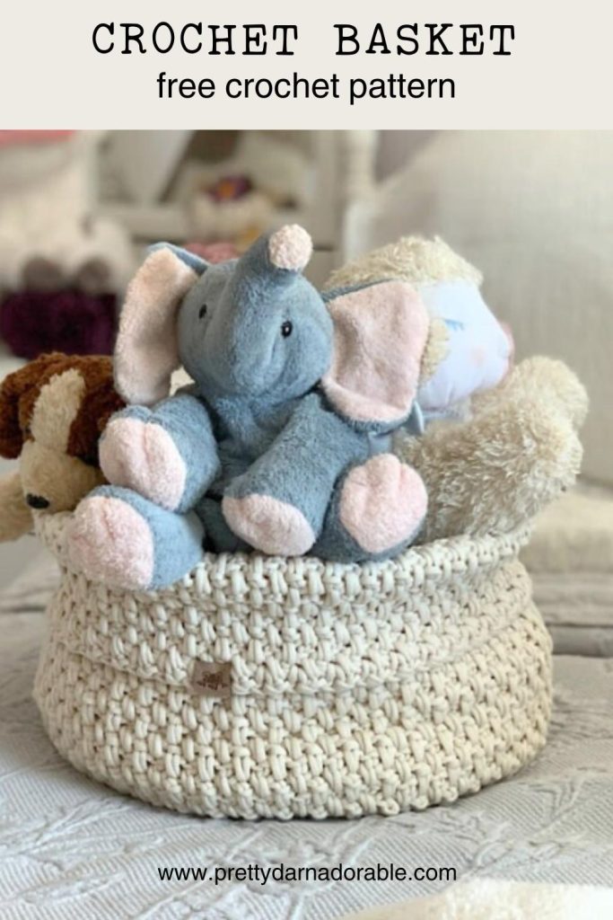 cream crochet basket with baby stuffed animals