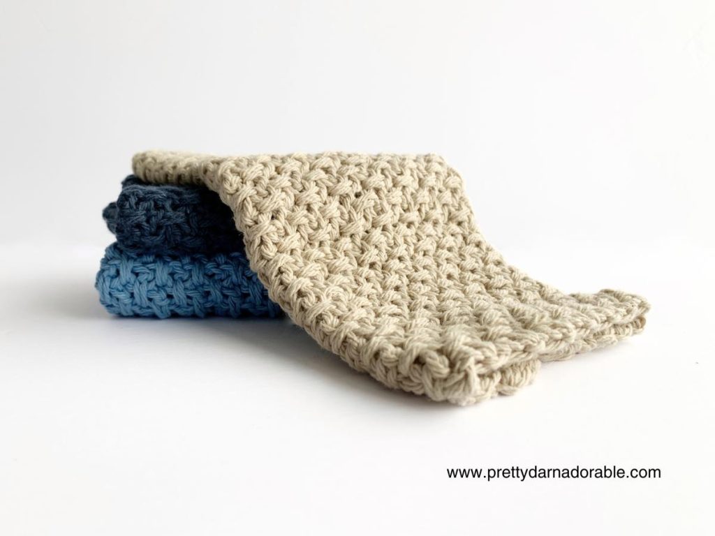 3 blue crochet dishcloths
