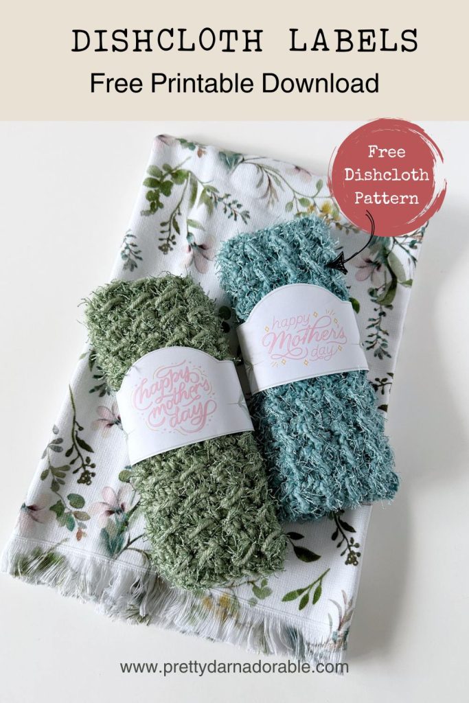 yellow pink and white crochet dishcloth with happy mothers day labels on them
