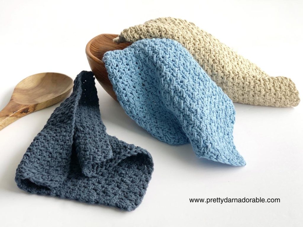 3 blue crochet dishcloths