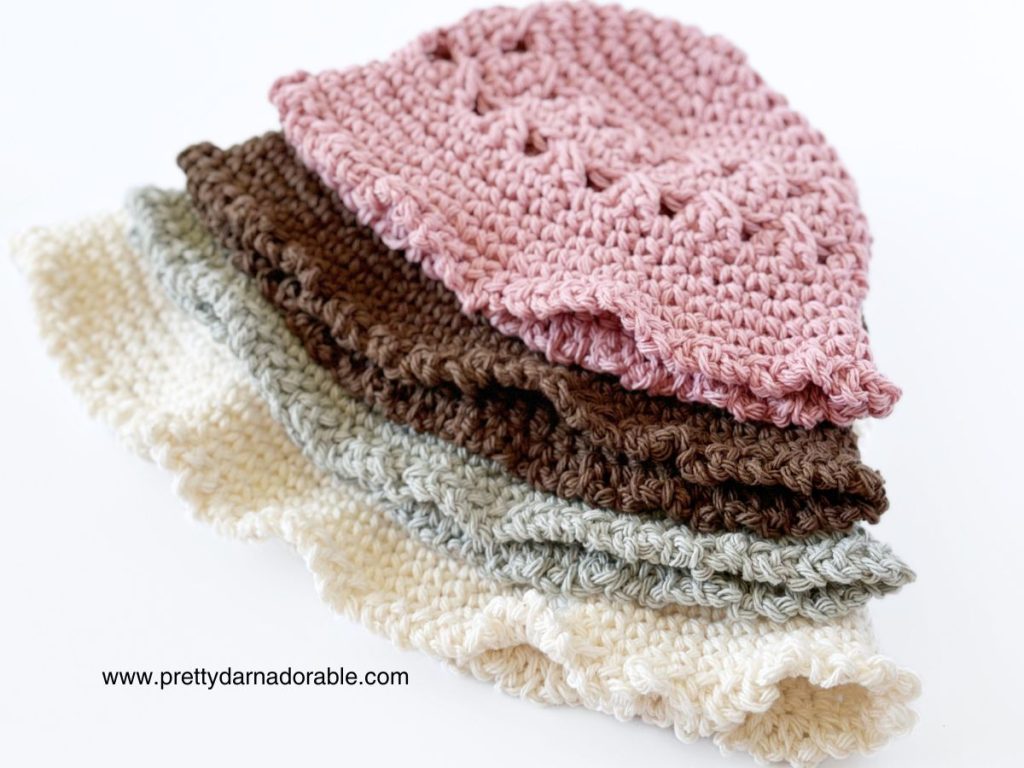 4 crochet bucket hats made out of crochet granny stitch