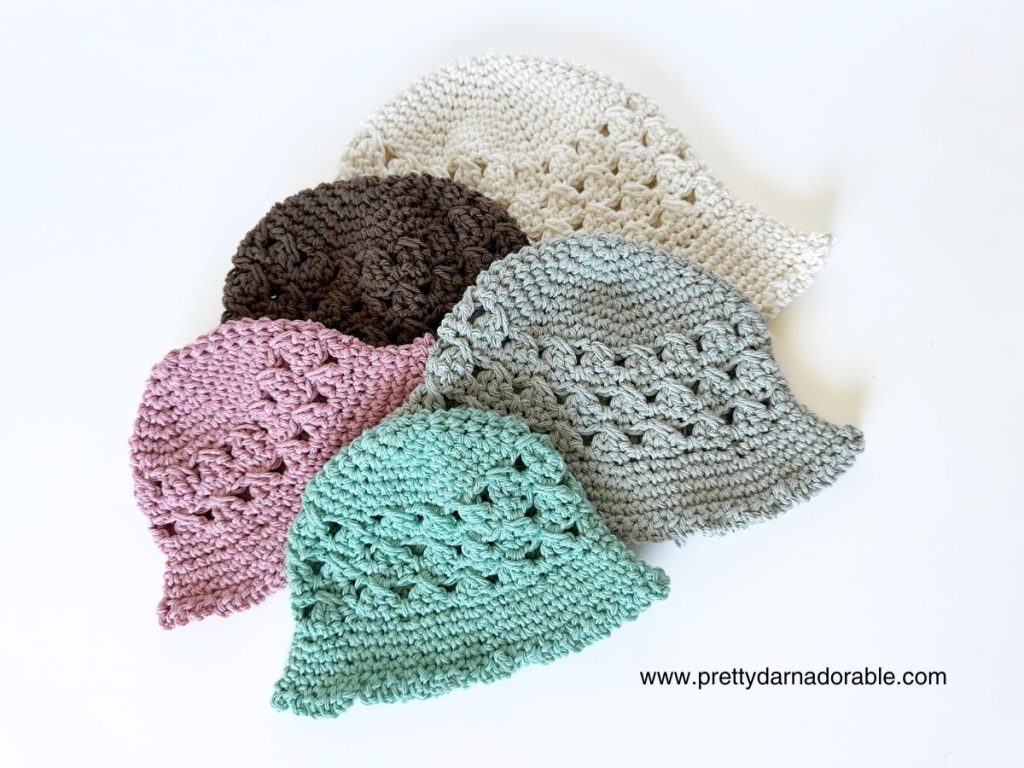 5 crochet bucket hats made out of crochet granny stitch