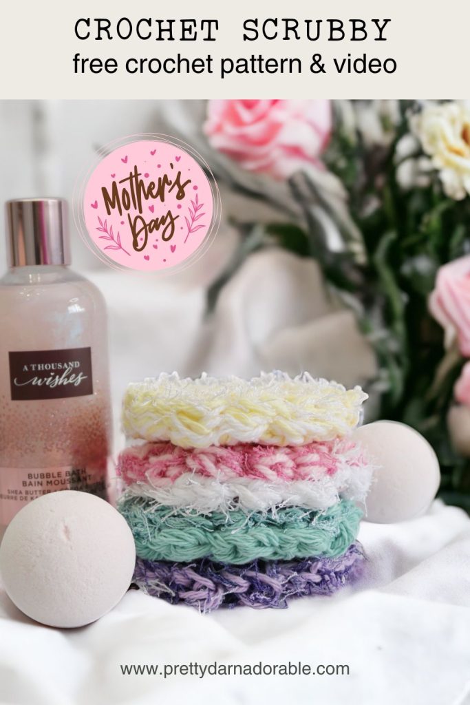 stack of crochet scrubby rounds in different colours