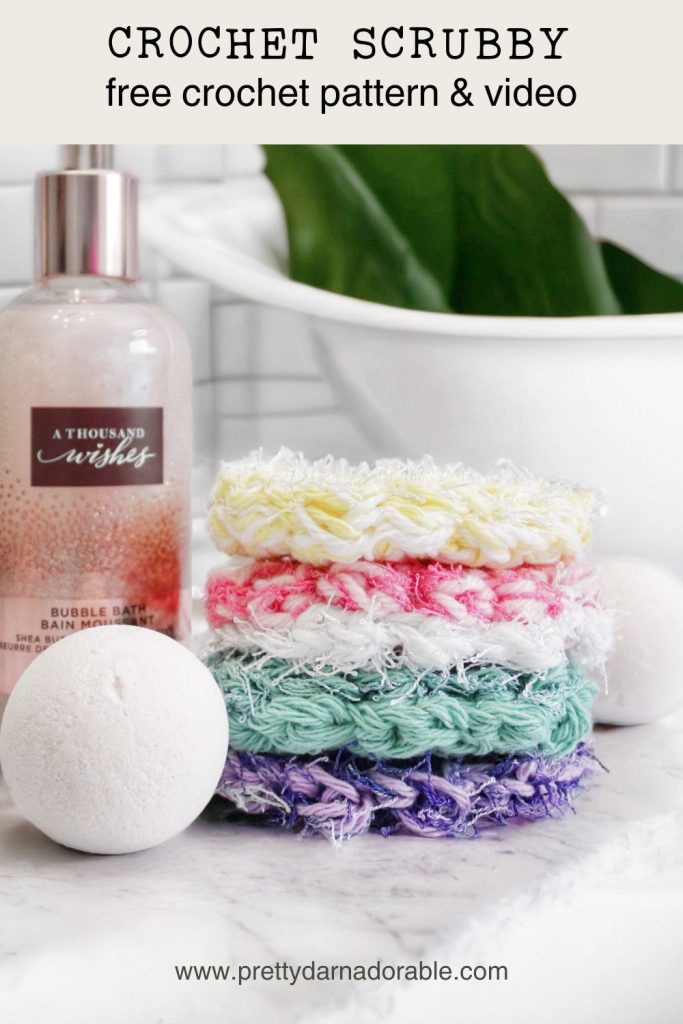 stack of crochet scrubby rounds in different colours