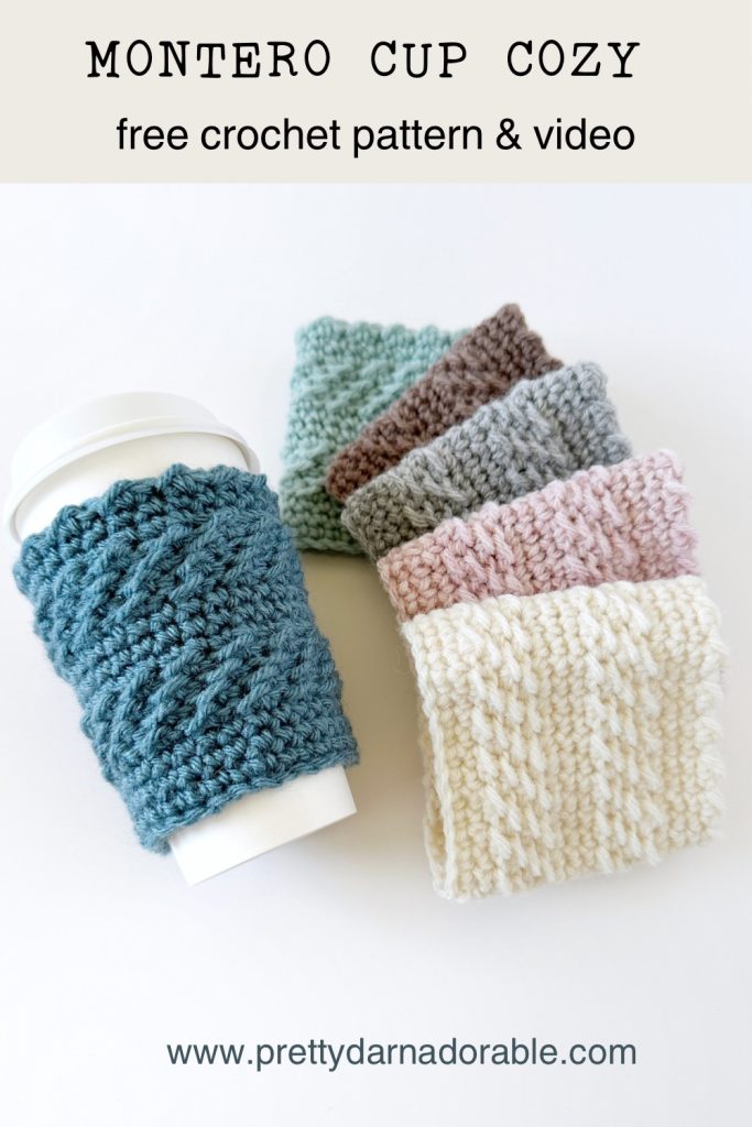 crochet cup cozies in different colours
