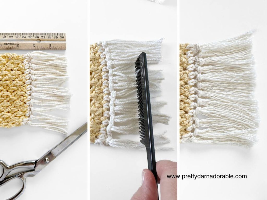 showing how to brush and cutting fringe