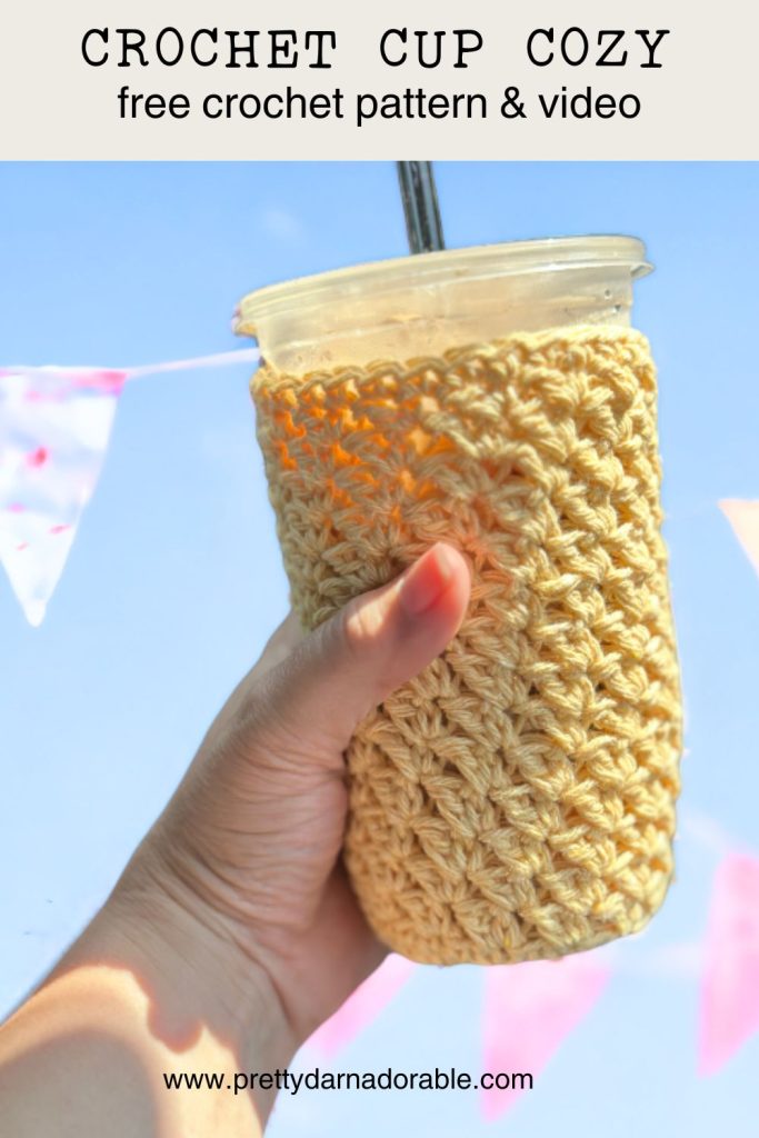 yellow Textured crochet cup cozy with bottom