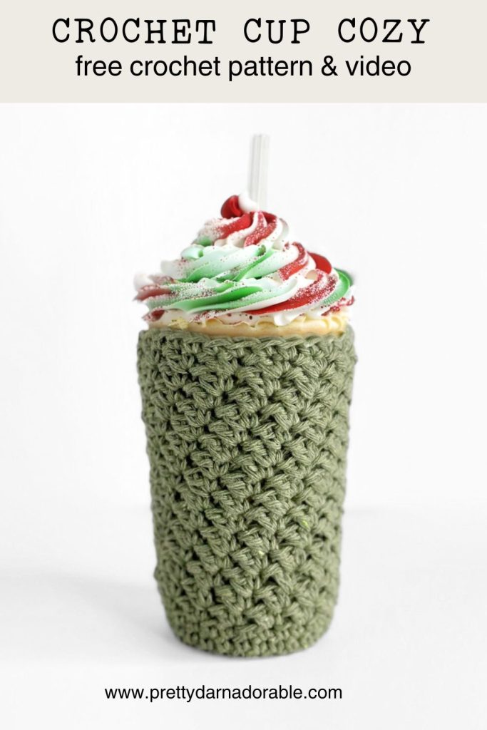 green Textured crochet cup cozy with bottom