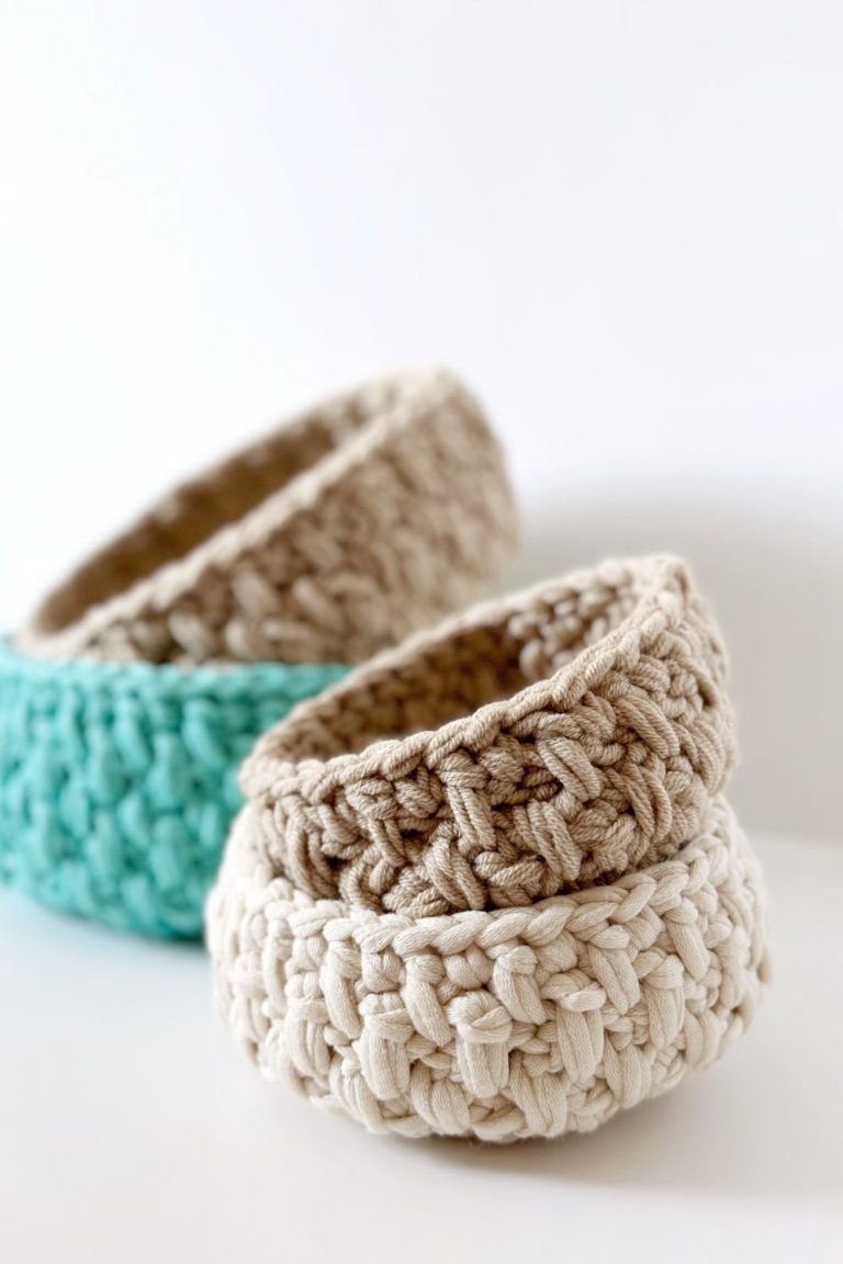 stack of crochet nesting baskets - free crochet pattern