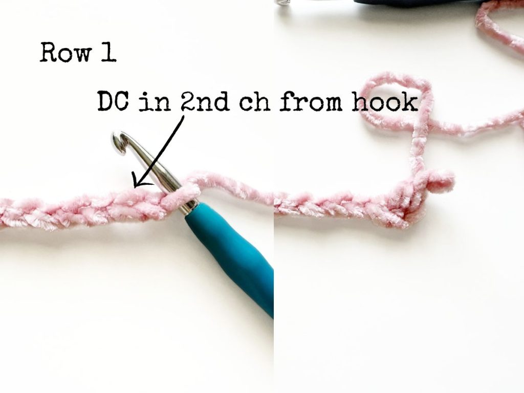 a crochet hook and pink yarn on a white surface