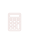 A simple, light pink calculator icon with a rectangular screen and buttons, centered on a white circular background—perfect for PDA or reusable blocks in modern UI designs.