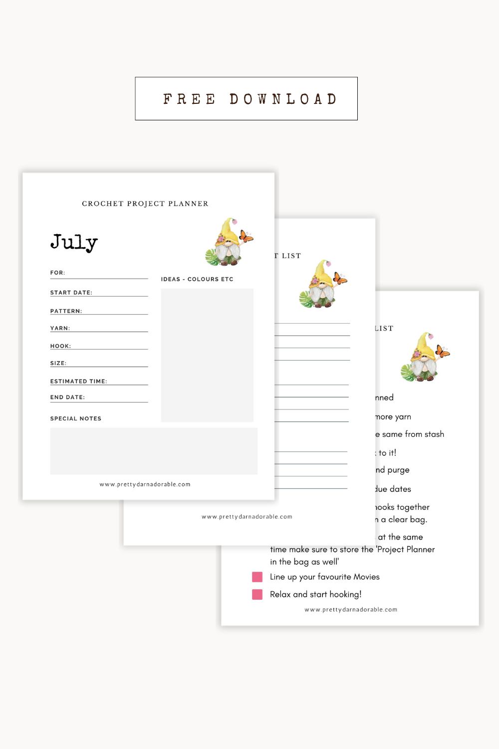 Free Printable – July Gnome Crochet Planners