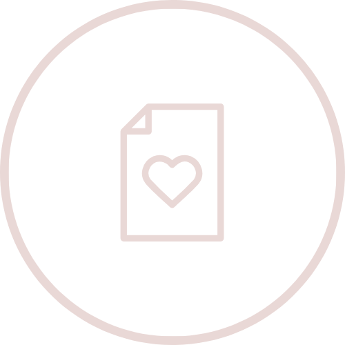 Light pink outline icon of a paper with heart, inside a circle on white; suggests sharing free crochet pumpkin patterns. Free crochet pattern