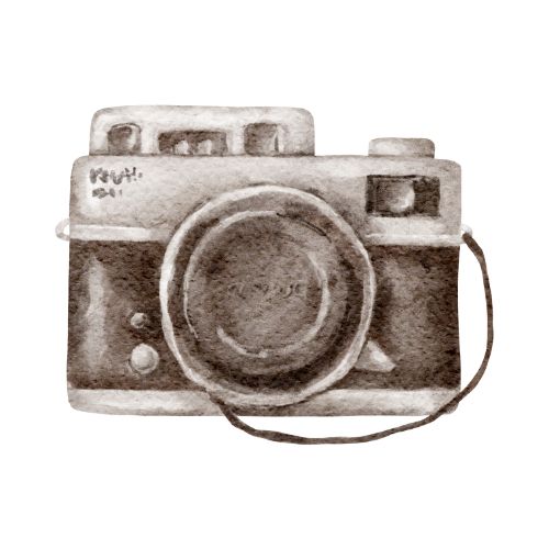 a watercolor drawing of a camera