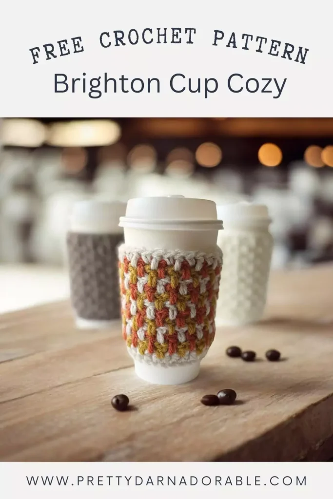 3 crochet coffee cozies in fall colours