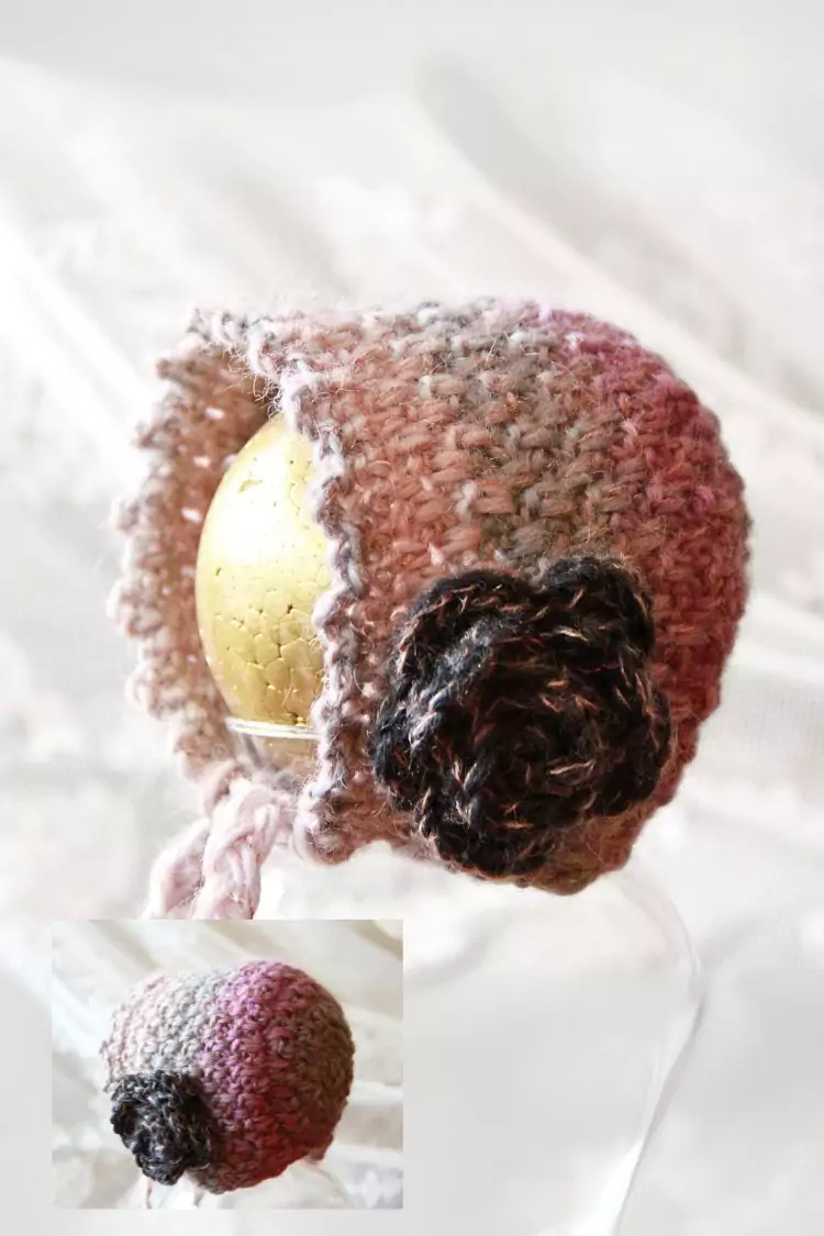 pink crochet baby bonnet with rose free pattern