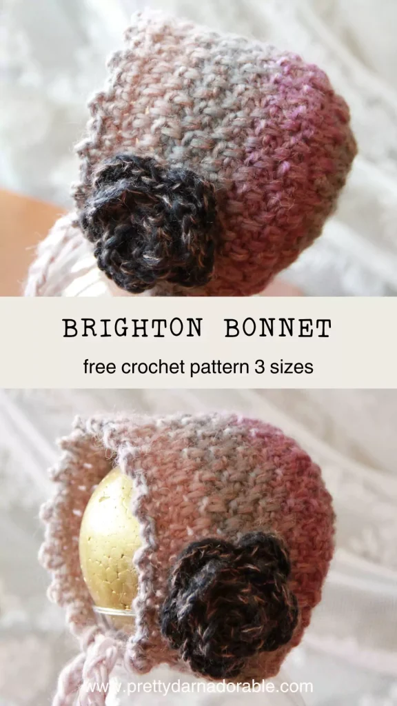 pink crochet baby bonnet with rose free pattern