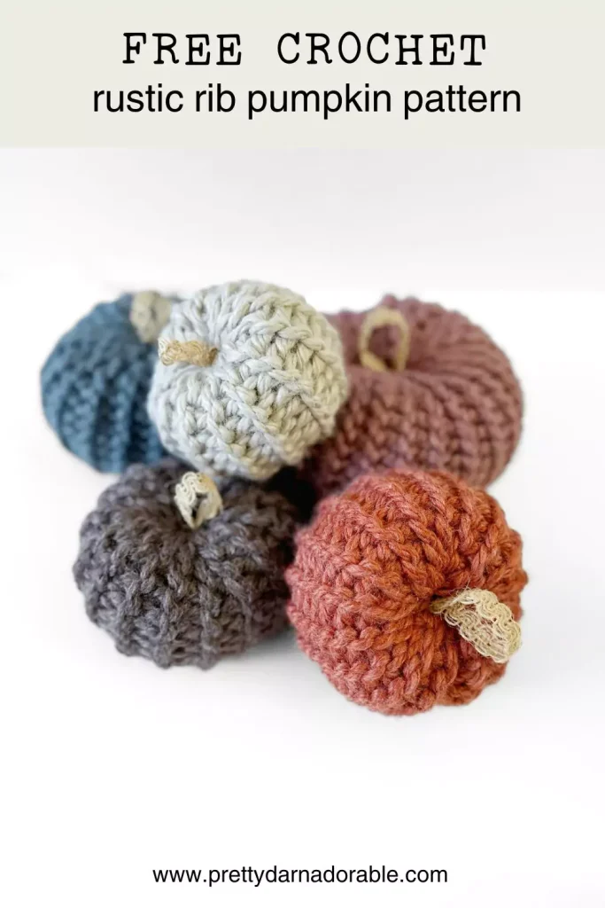 knit look crochet pumpkins in different colours