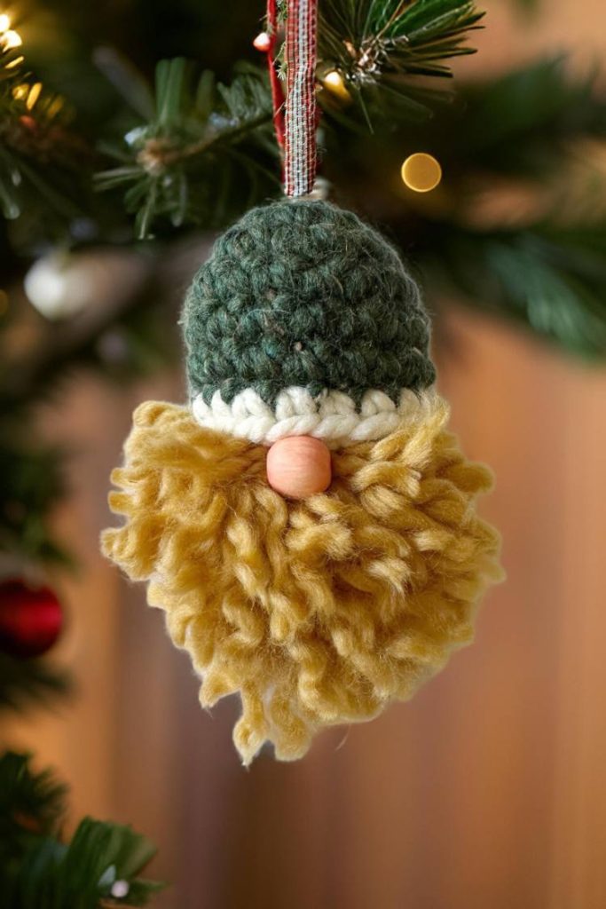 crochet gnome ornament