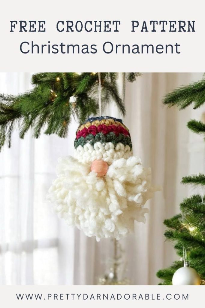 crochet gnome ornament with striped hat