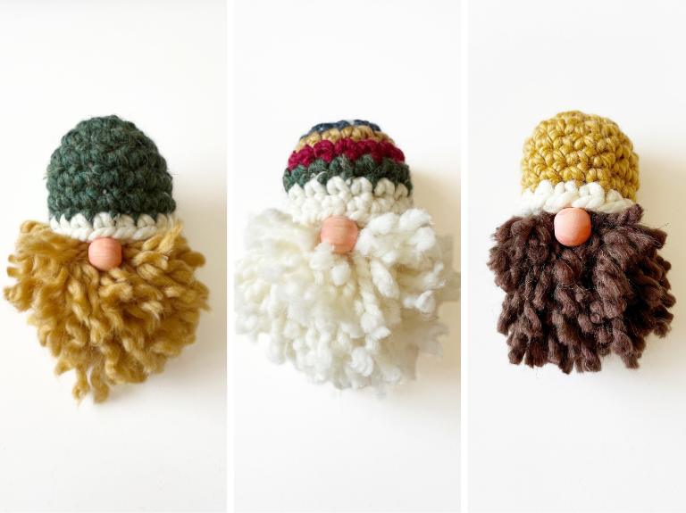 3 crochet gnome ornaments