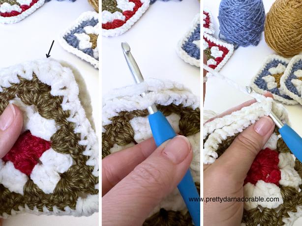 instructional photo for crochet granny square ornament