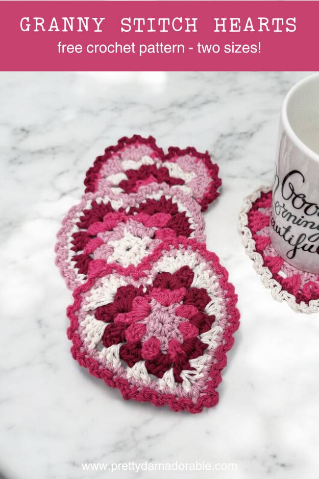 granny square heart coasters