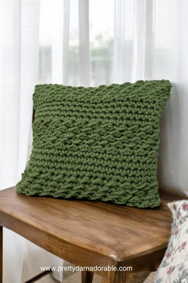 super bulky crochet cushion cover in green