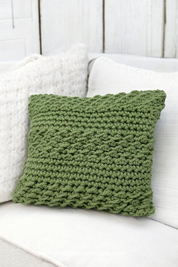 super bulky crochet cushion cover in green