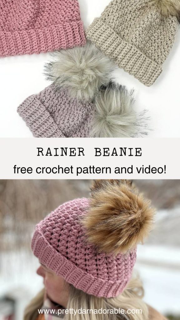 three textured beanie with pompoms and folded ribbed brim