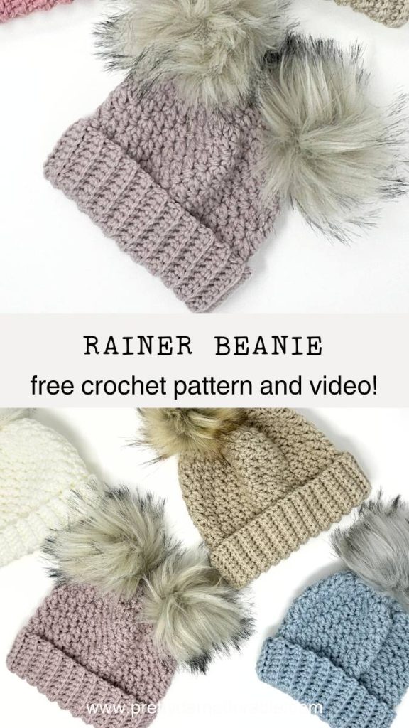 three textured beanie with pompoms and folded ribbed brim