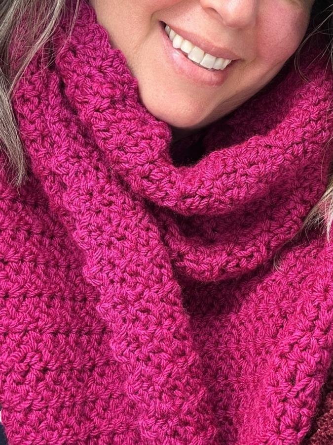 woman wearing crochet scarf