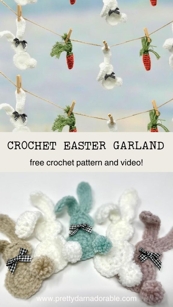crochet easter garland with bunnies and carrots