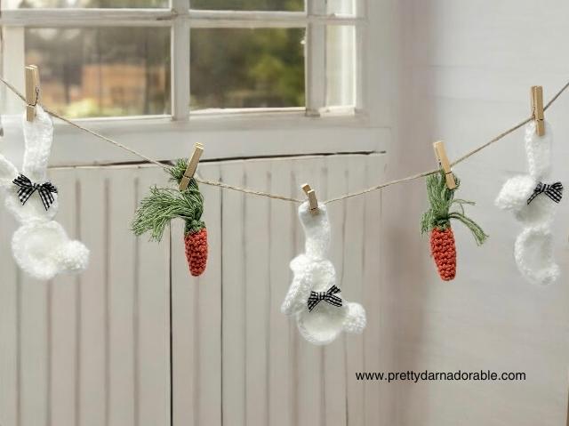 crochet easter garland with bunnies and carrots