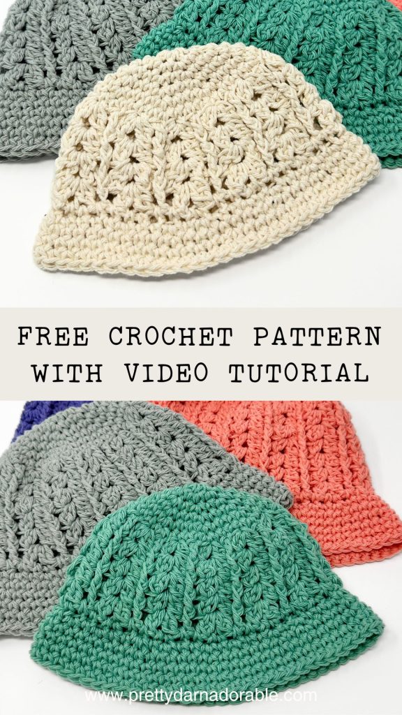 a group crocheted hats are laid out on top of each other