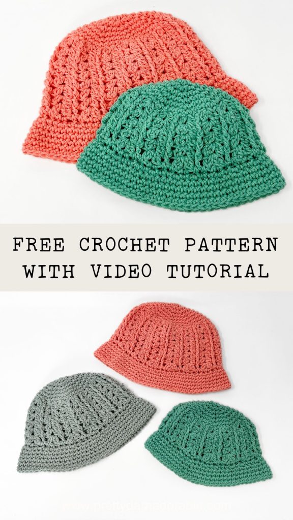 a group crocheted hats are laid out on top of each other