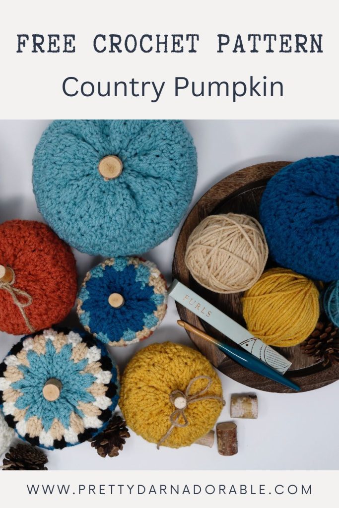 solid and striped crochet pumpkisn with yarn